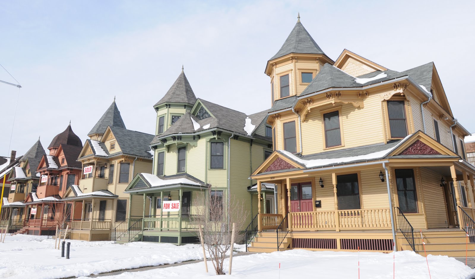 Victorian homes on Park Avenue in winter